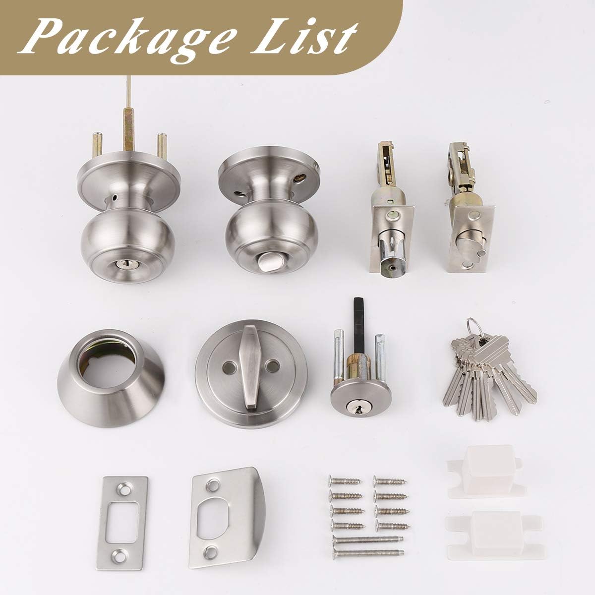 Probrico Entry Door Knob Lock Set Satin Nickel 3-Pack