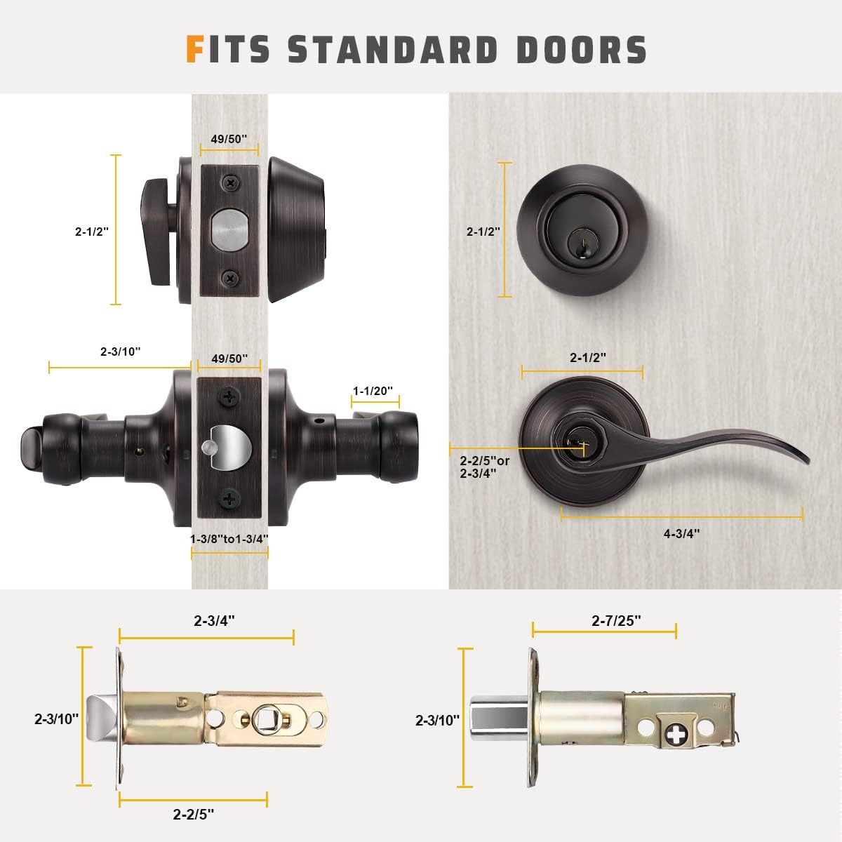 3 Pack Front Entry Door Handle Lock Set