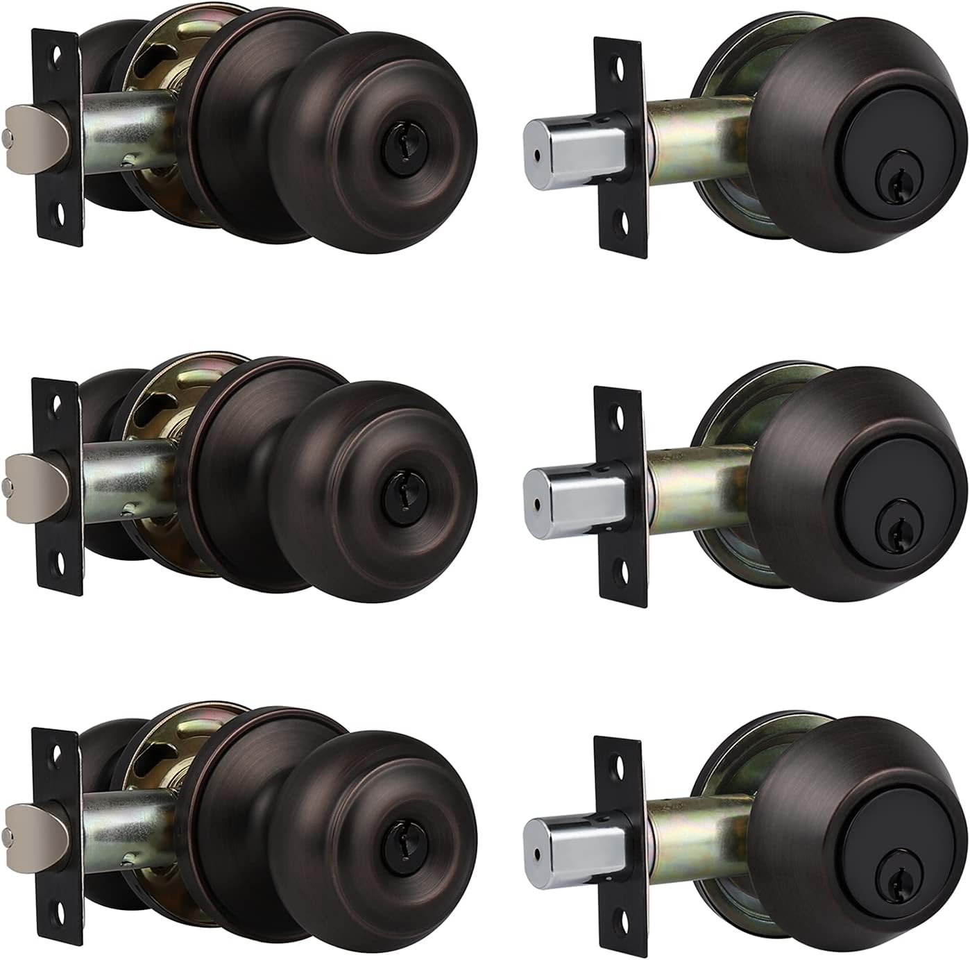 3-Pack Oil Rubbed Bronze Entry Door Knob and Deadbolt Set