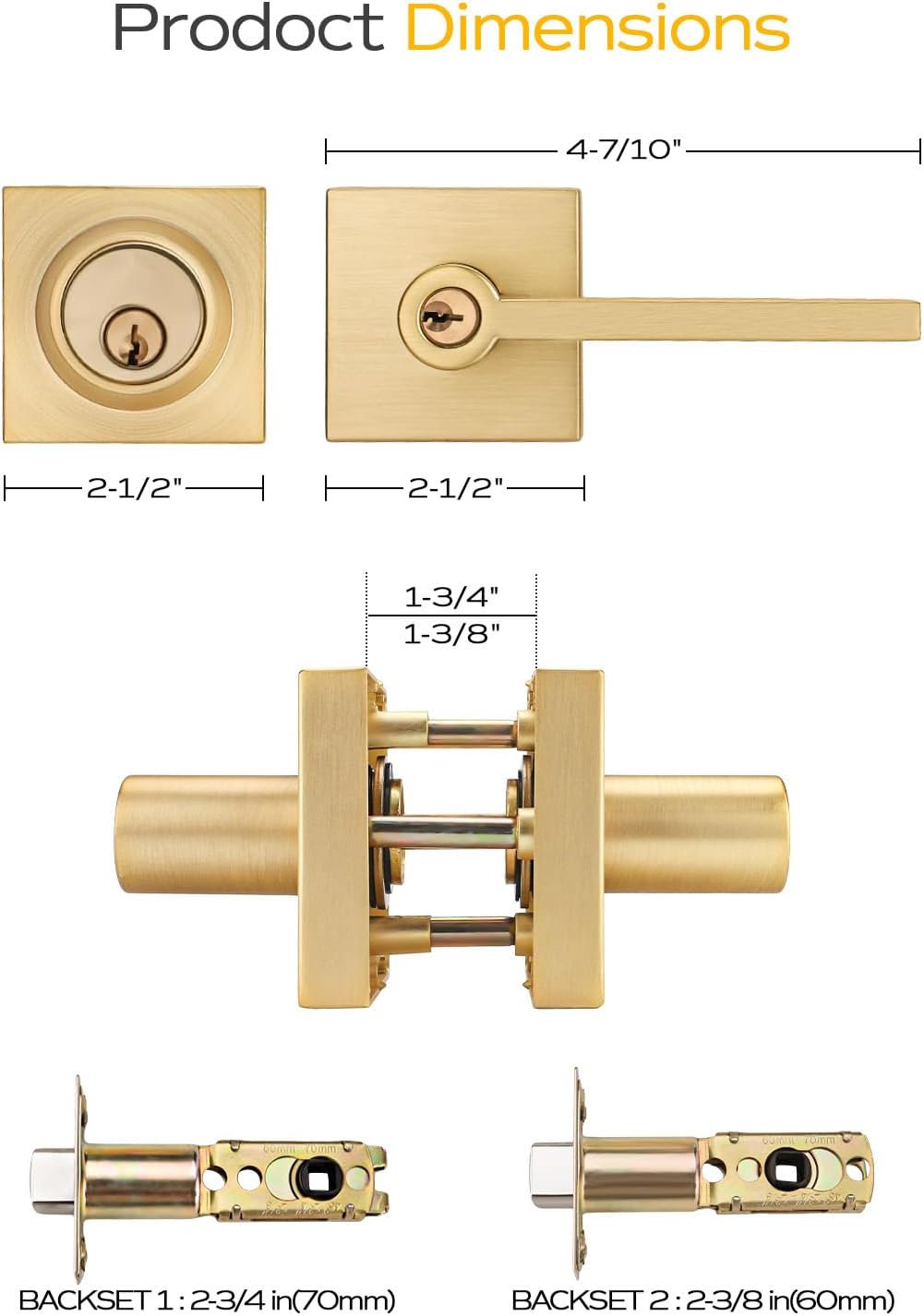 EHomeware Gold Door Handleset Satin Brass Reversible for RightLeft Doors