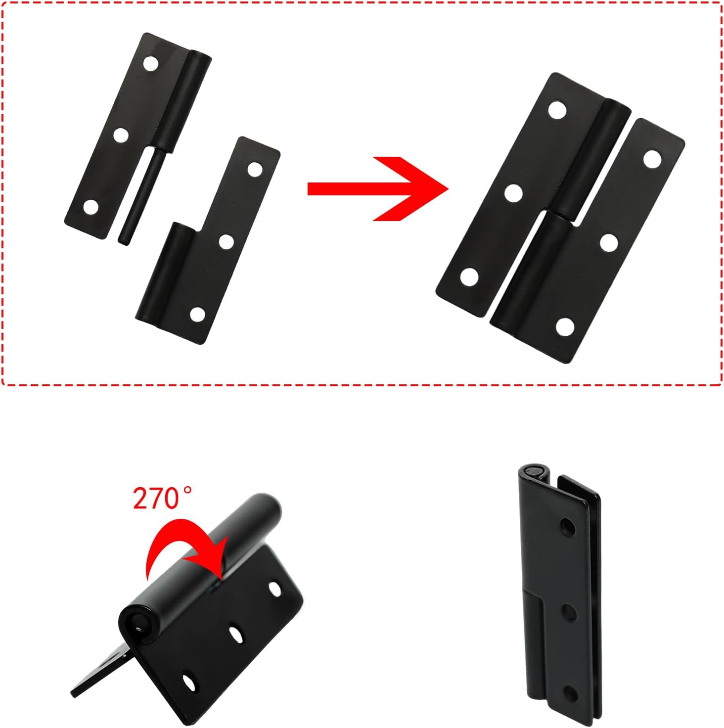 Lilady 4 Pcs 25-Inch Right-Lift-Off Hinges with Screws Black