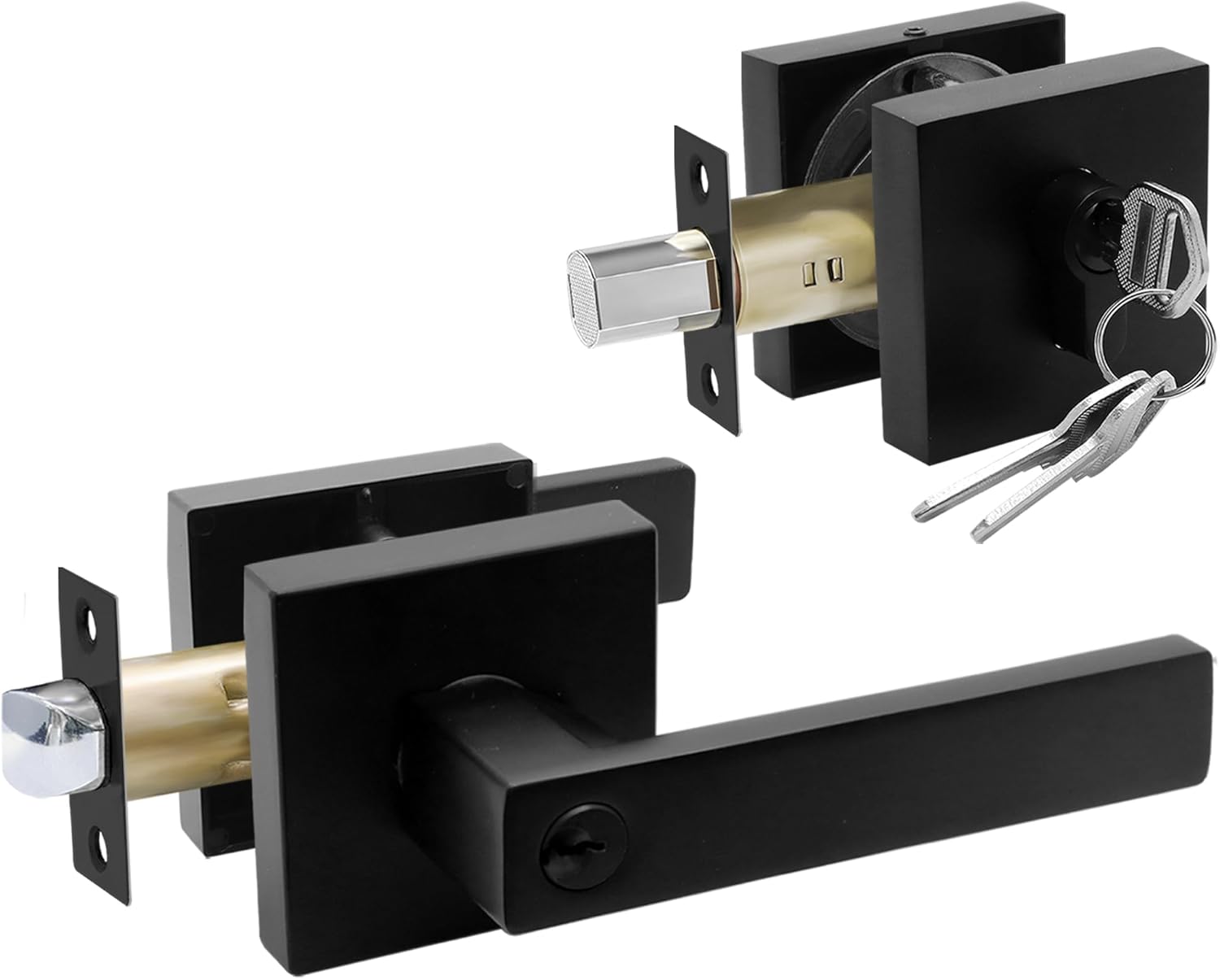 Black Door Handle Deadbolt Set