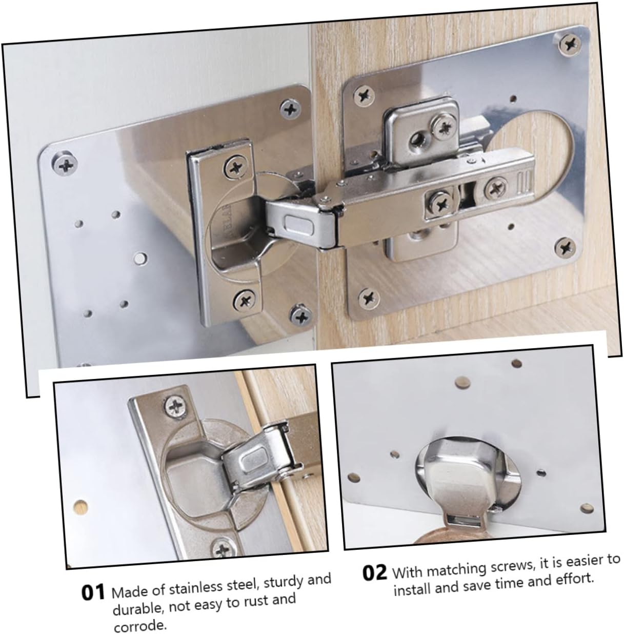 Artibetter Stainless Steel Hinge Repair Plate 4-Pack for Furniture Eroding Hinges