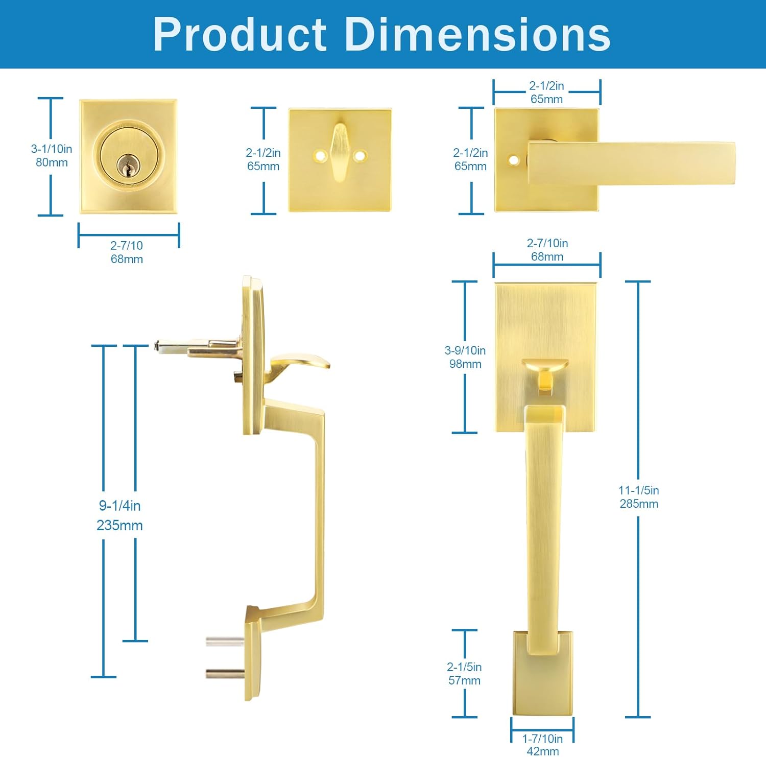 Secure Stylish Front Door Handle Set SATIN BRASS FINISH