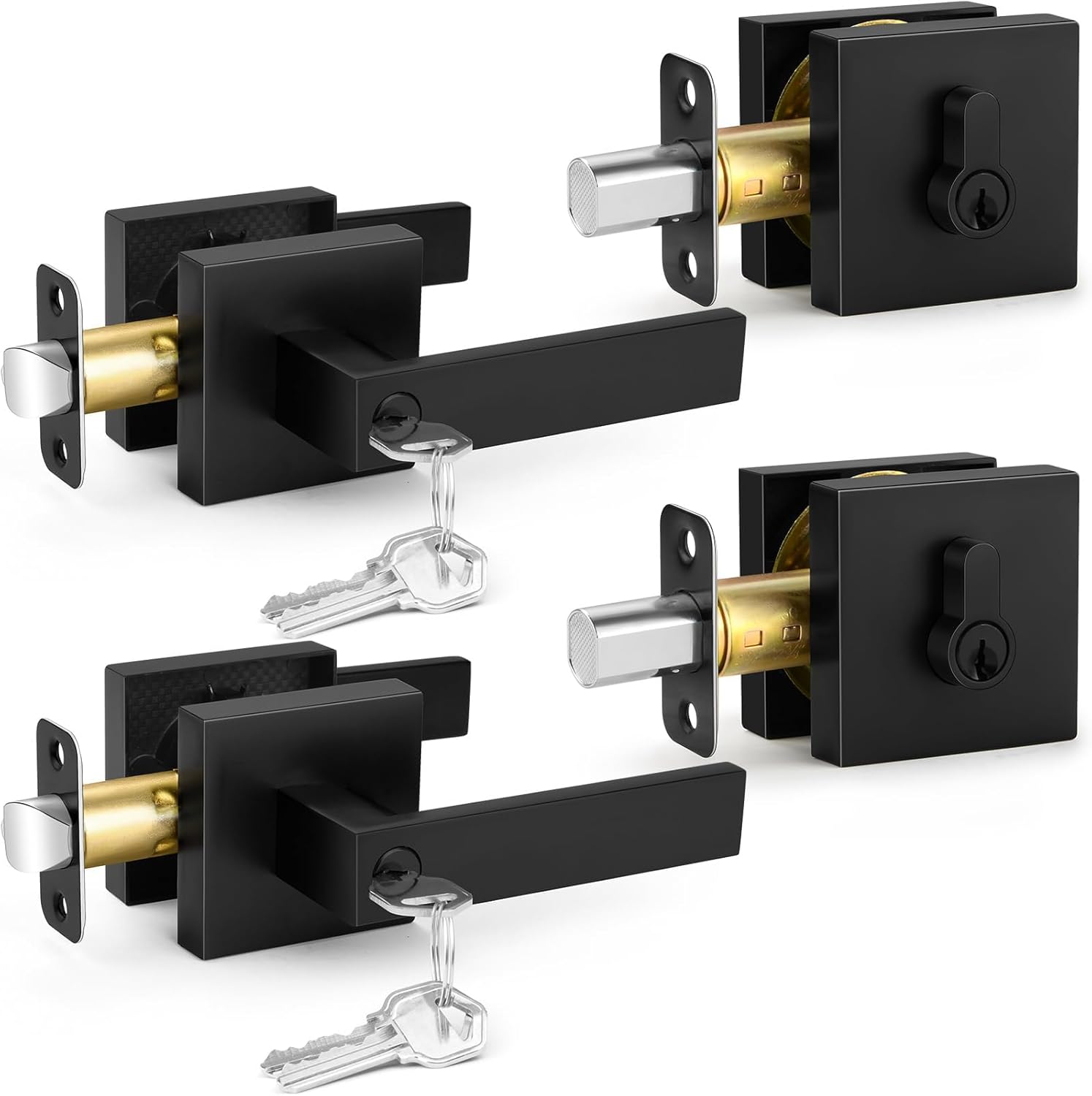 Sopoby Flat Black Door Handles Deadbolt Combo Pack
