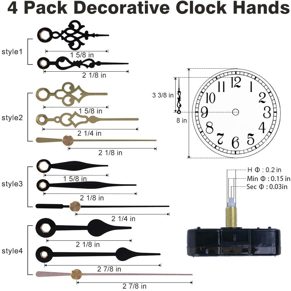 2-Pack Clock Movement Mechanism with 4 Short Clock Hands Kit