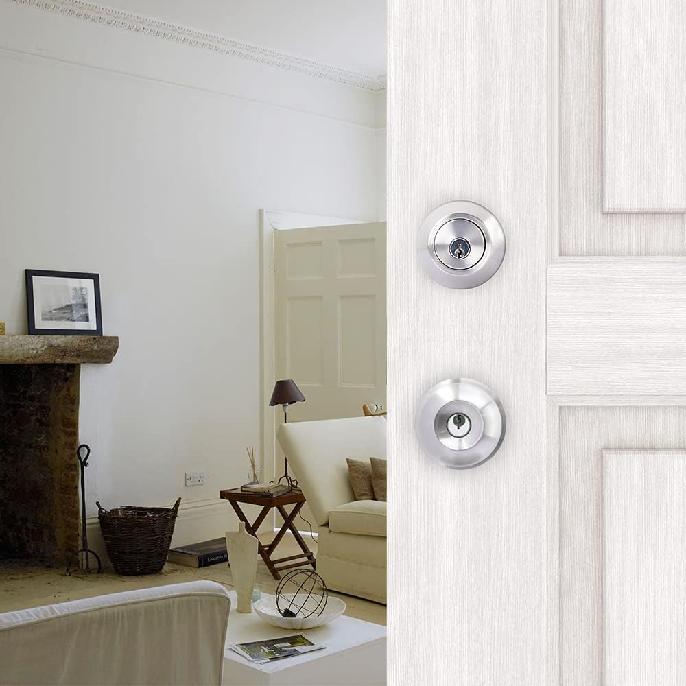 Double Keyed Deadbolt Lock PrivacyPassage Satin Stainless Steel Silver