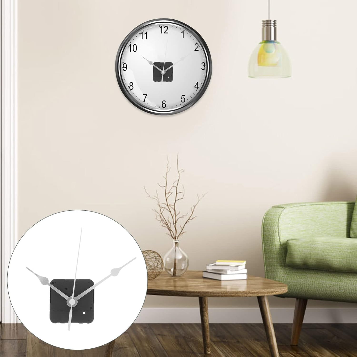Reverse-RotatingBattery-Powered Silver Clock Mechanism Kit
