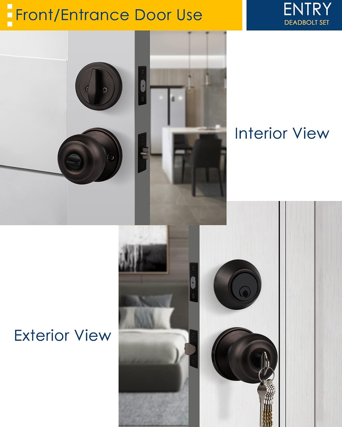 3-Pack Oil Rubbed Bronze Entry Door Knob and Deadbolt Set