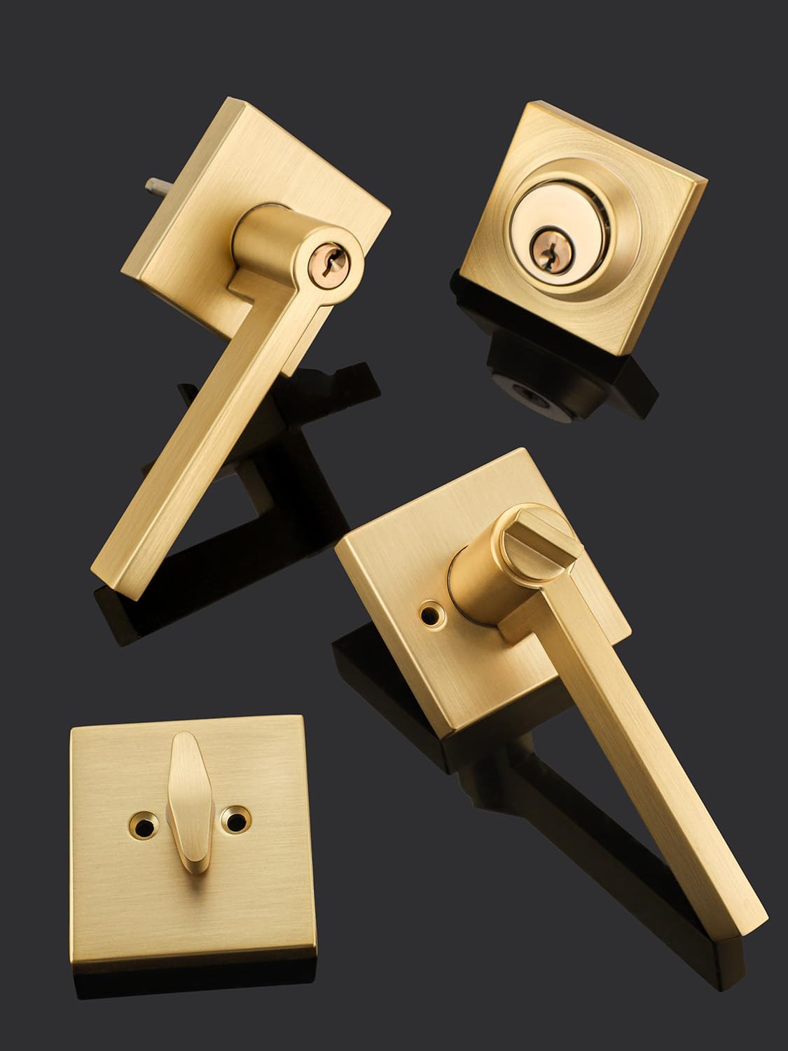 EHomeware Gold Door Handleset Satin Brass Reversible for RightLeft Doors