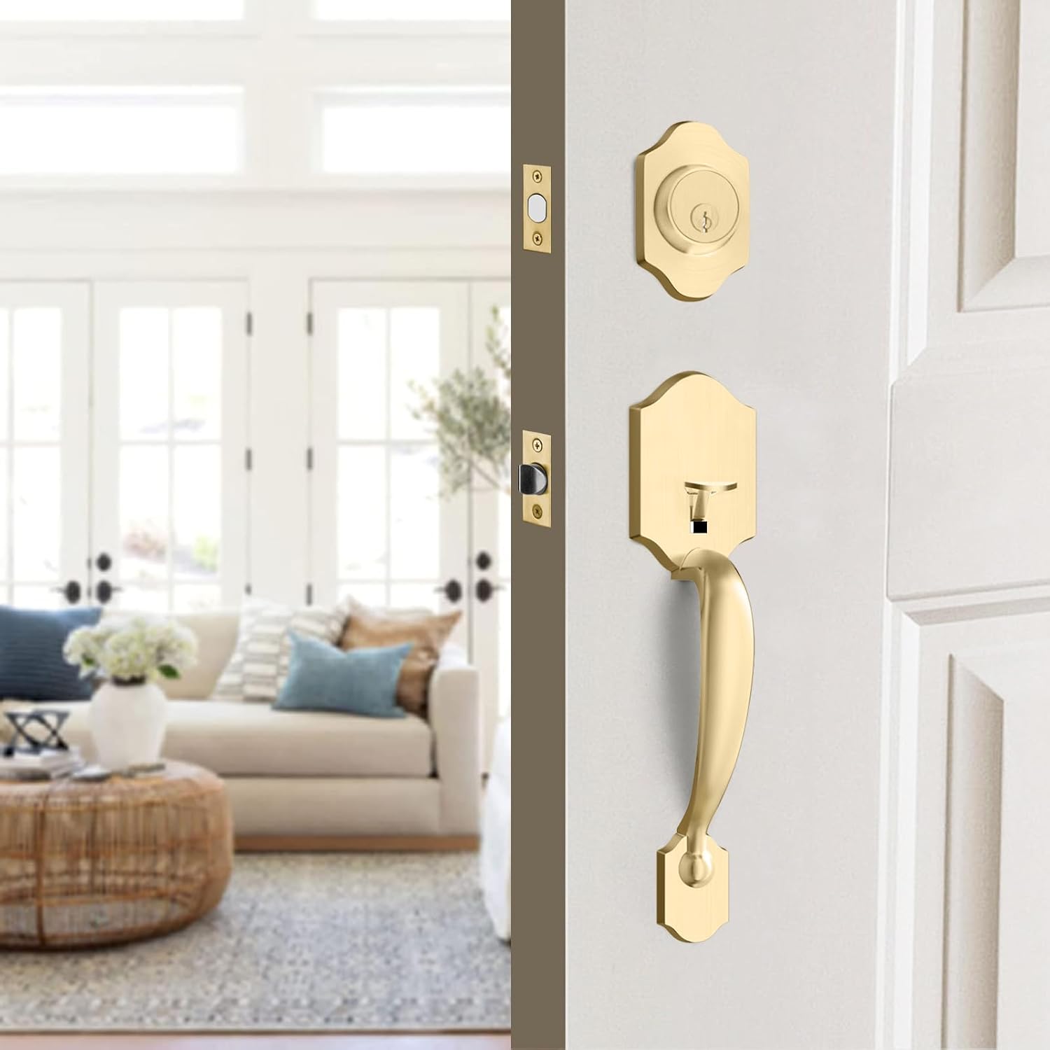 Haidms Gold Front Door Handle and Deadbolt Set