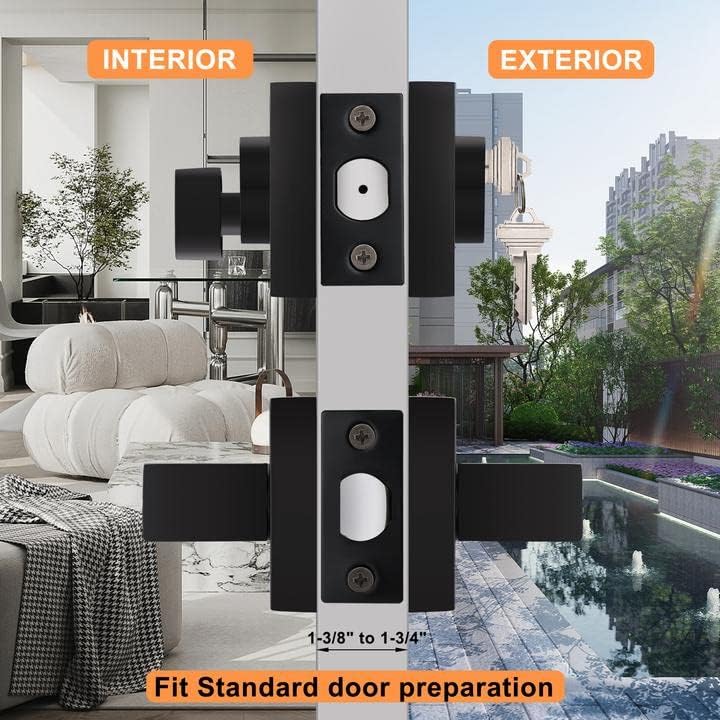 Probrico Flat Black Passage Door Lever Single Cylinder Deadbolt Combo Set