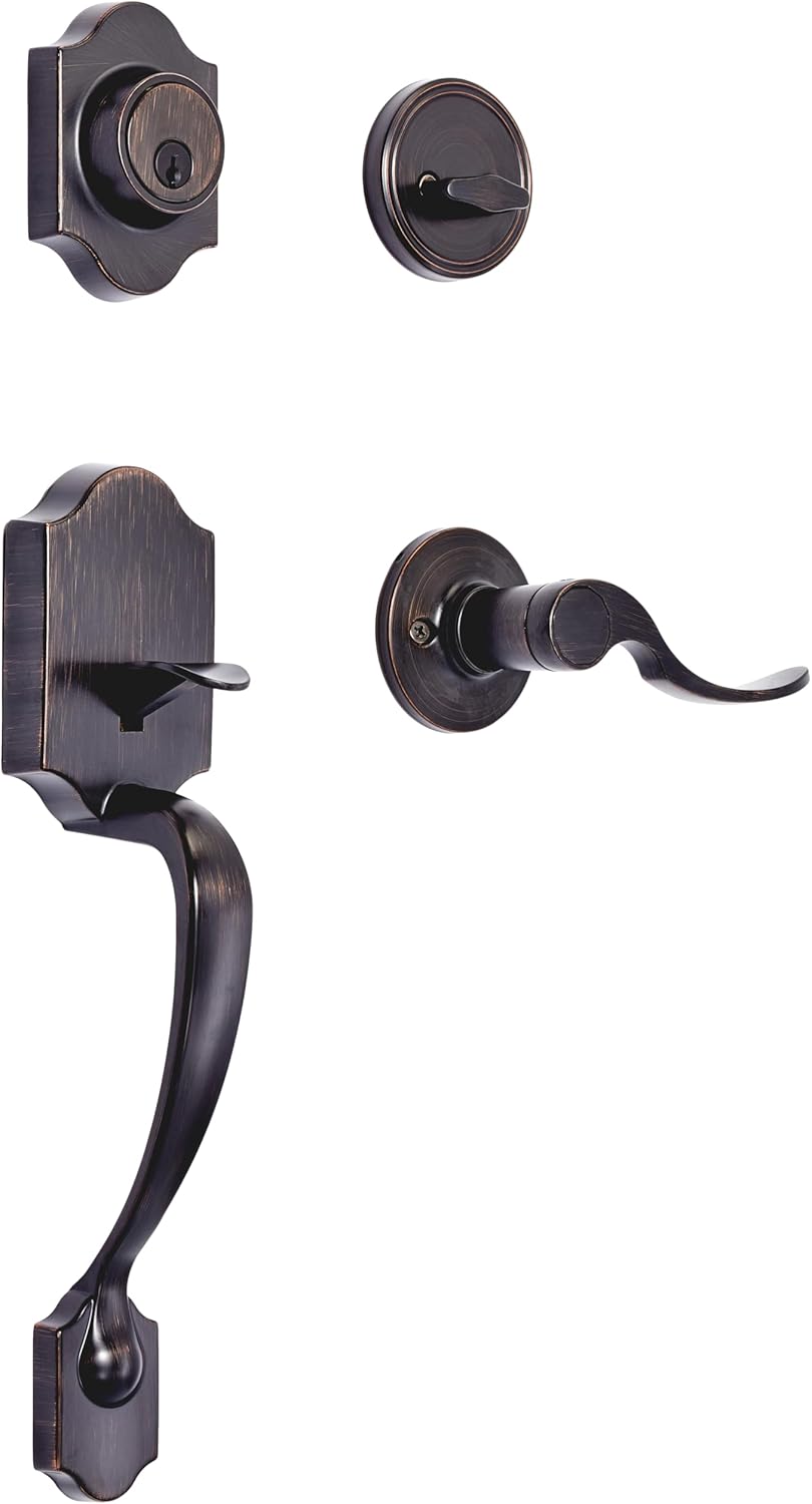 Amazon Basics Handleset with Shelby Lever for Single Cylinder Lock Oil Bronze