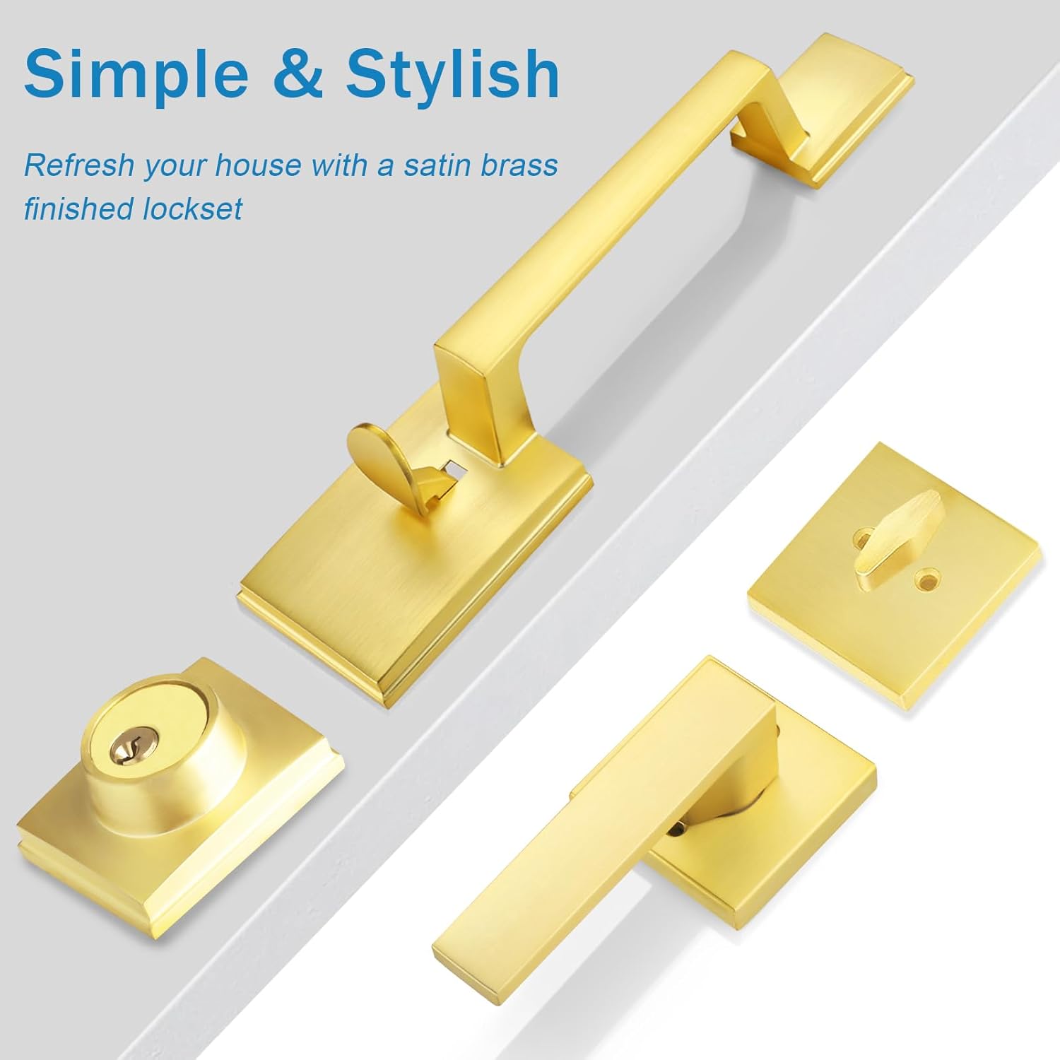 Secure Stylish Front Door Handle Set SATIN BRASS FINISH