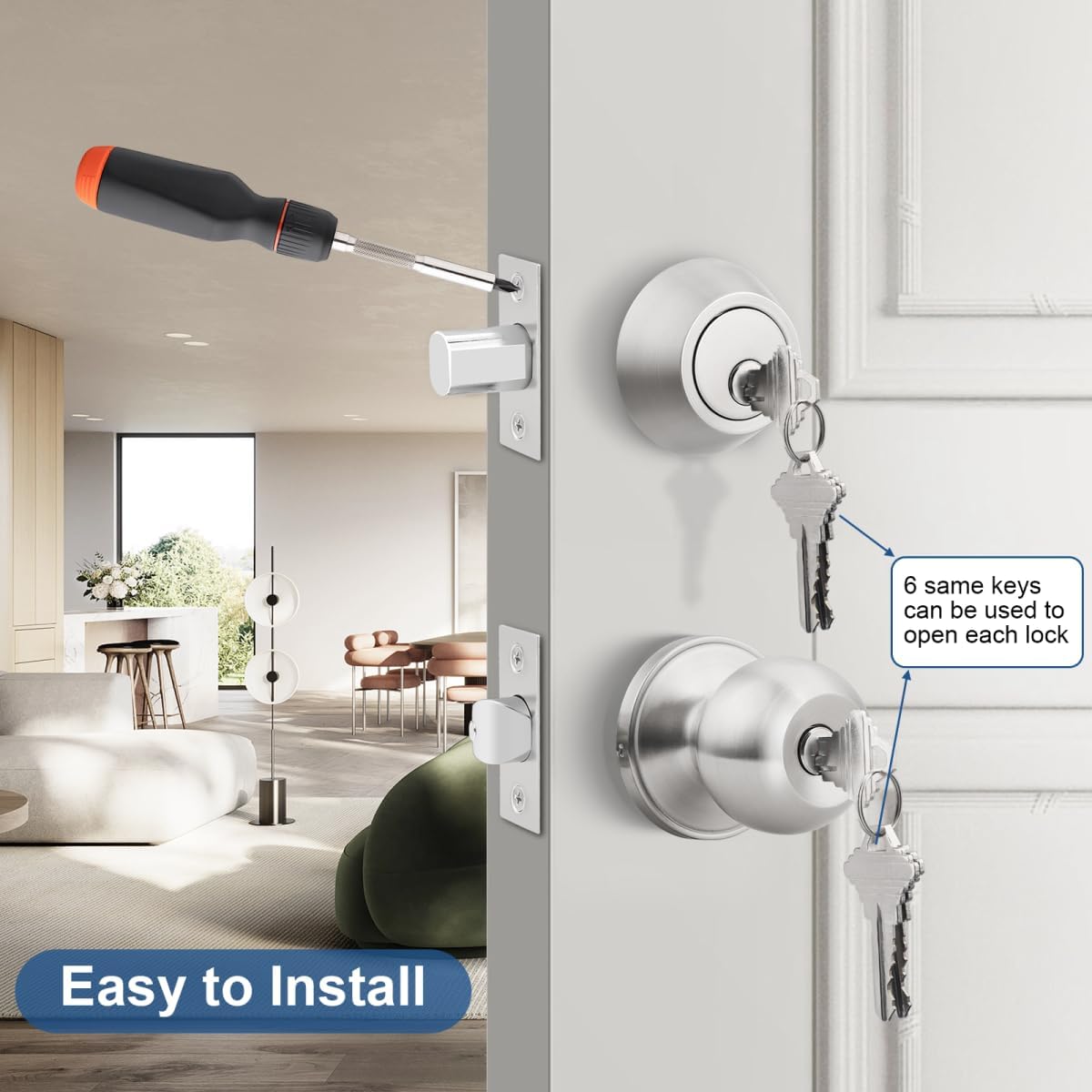 Professional Outdoor Door Knob Set Keyed Alike 4-Pack