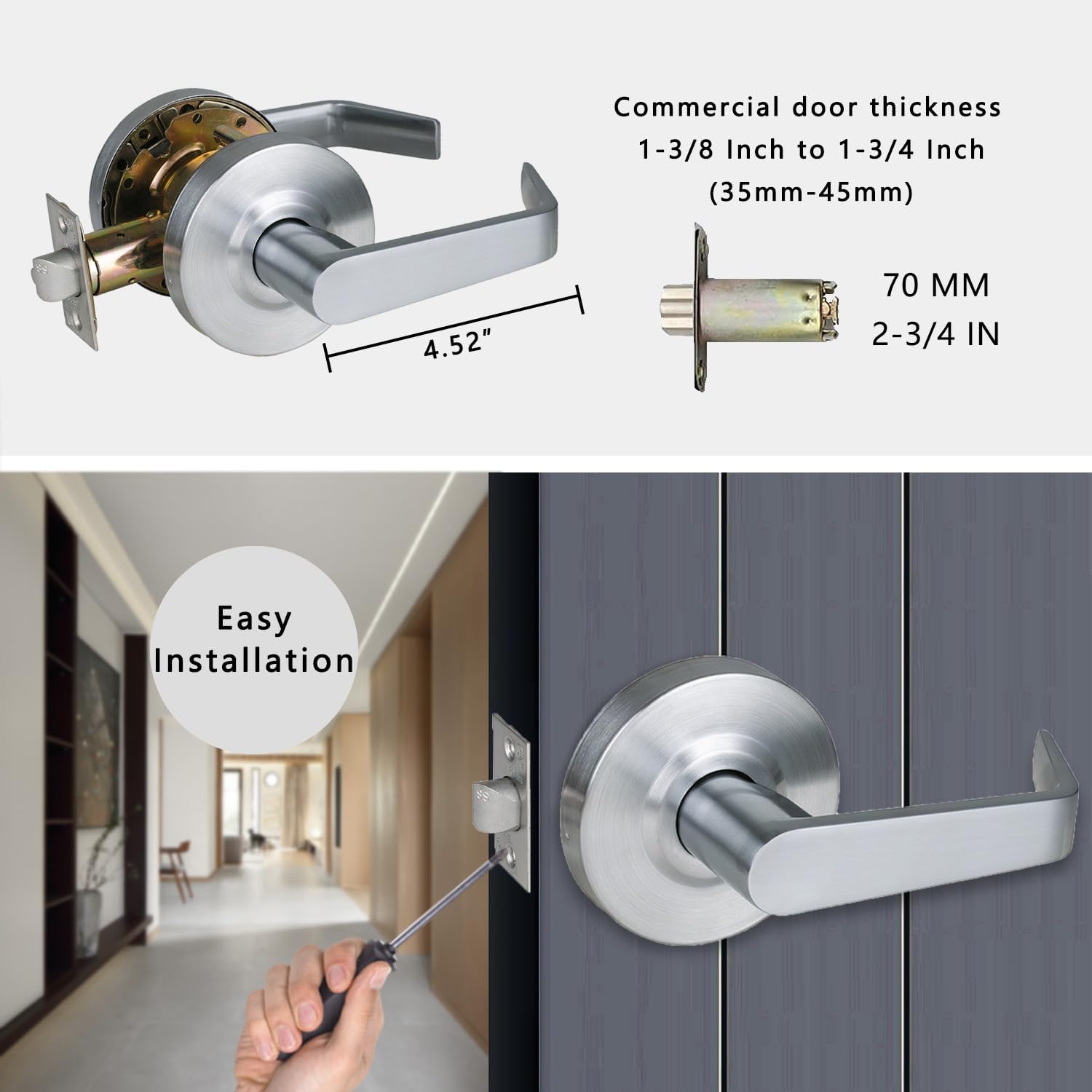 HISAFE Heavy Duty Commercial Passage Door Lever