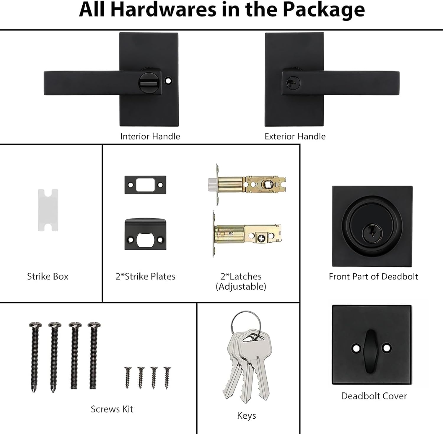 Haidms Black Exterior Door Lock Set with Matte Black Handles