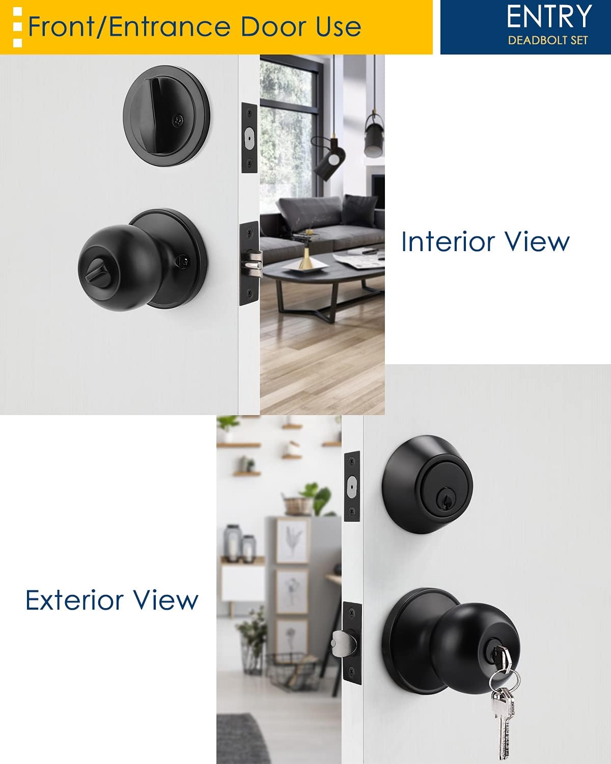 Versatile 4-Pack Door Knob Deadbolt Set with Black Finish