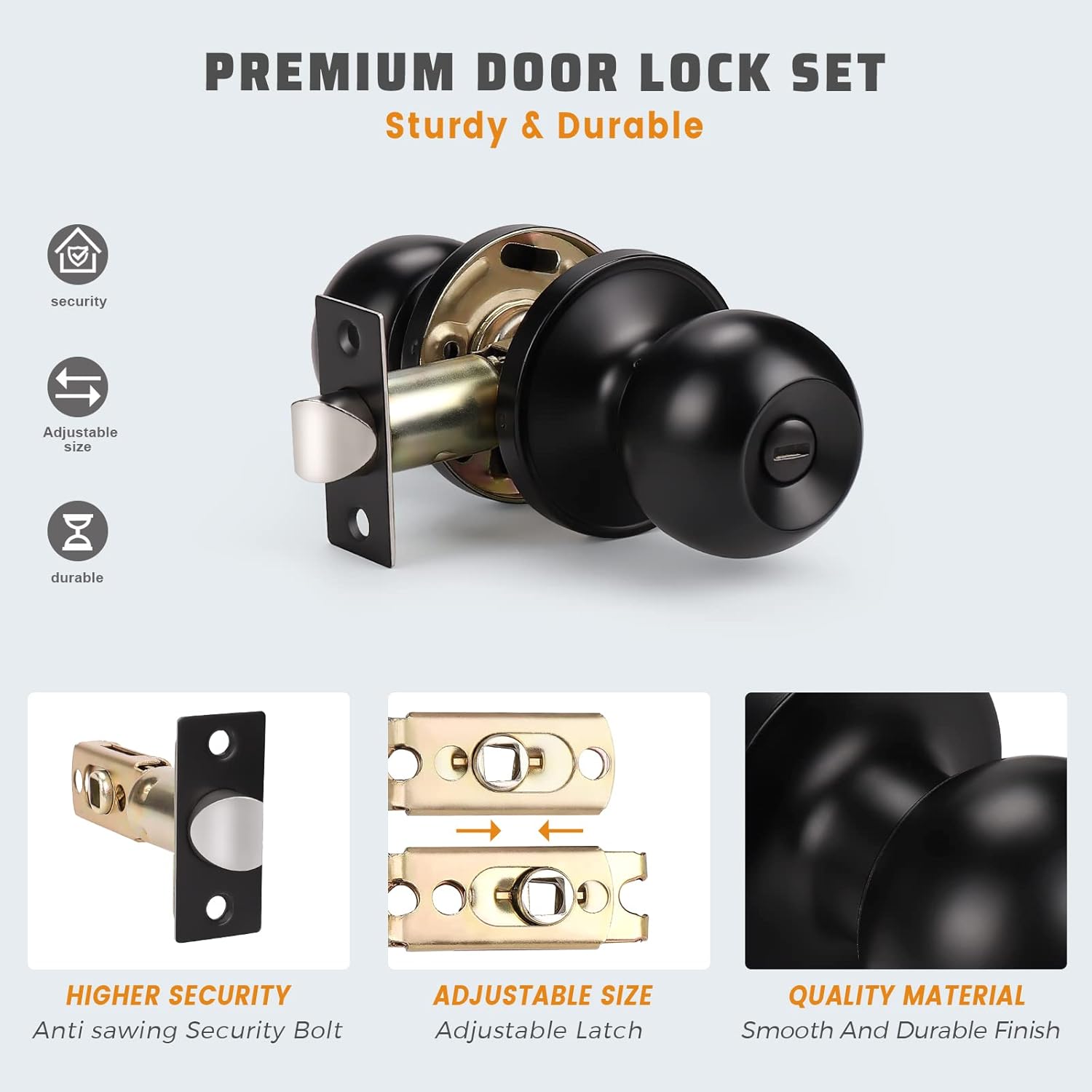 KNOBWELL 3-Pack Matte Black Door Knobs