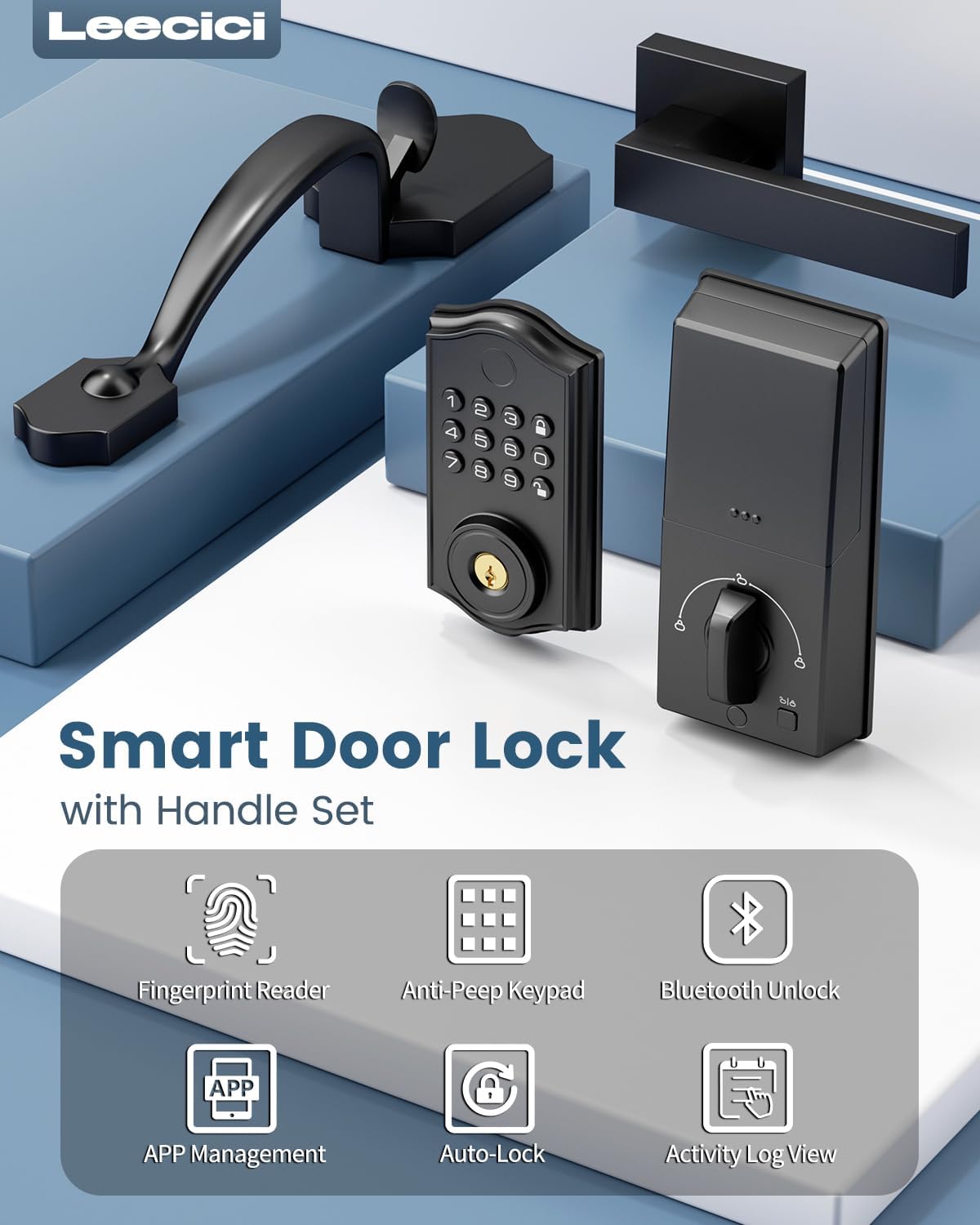 Leecici Smart Door Lock Set - Front Door with Keyless Entry Black