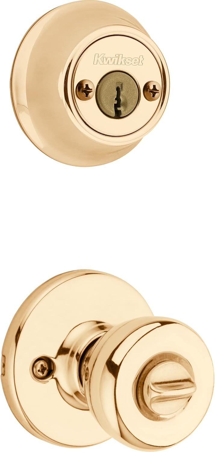 Kwikset patio door entry and deadbolt combo in polished brass
