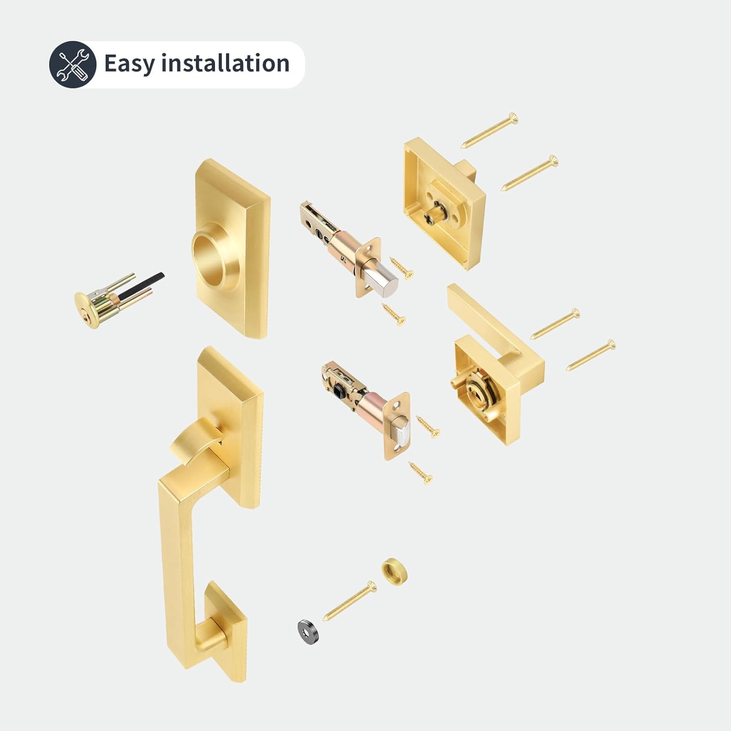 Gaurqiah brushed gold front door entry handle set heavy-duty satin brass
