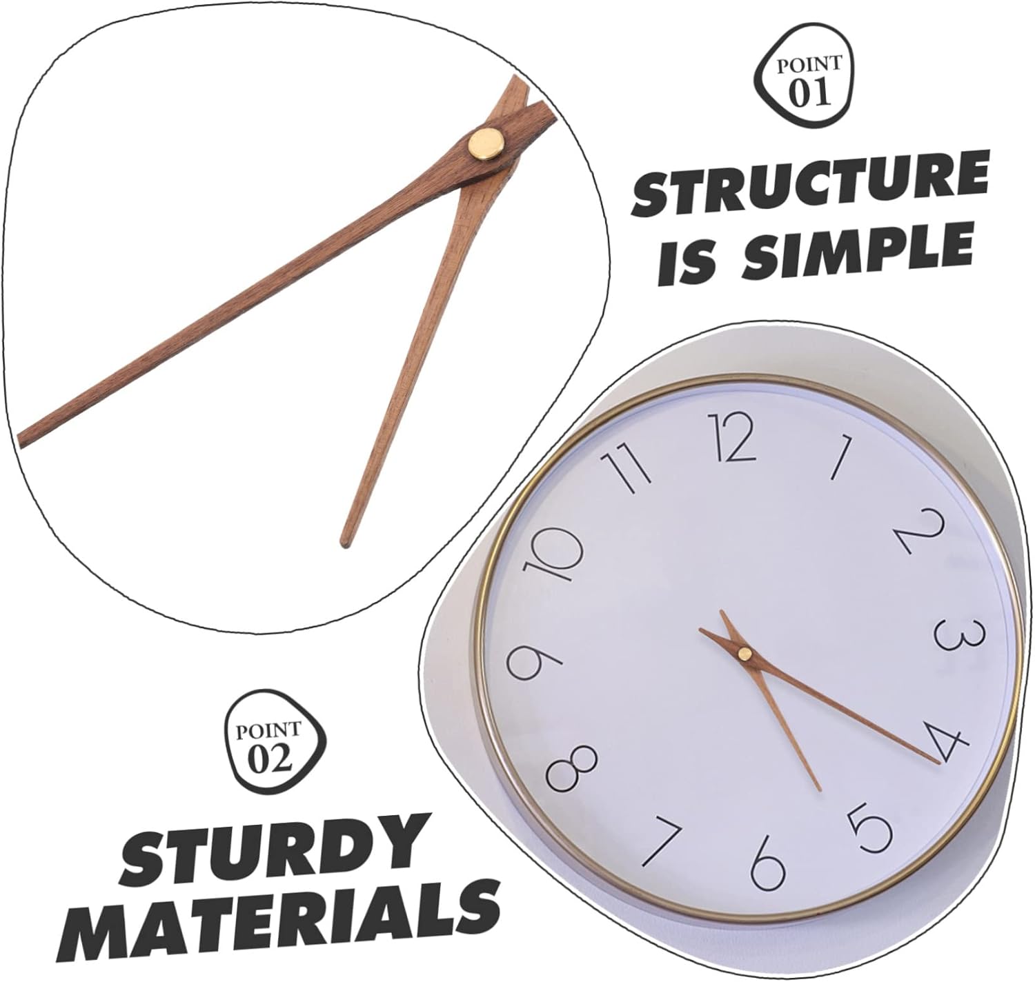 Sturdy DIY Wall Clock Parts 5 Set Walnut Wood and Copper Clock Mechanisms