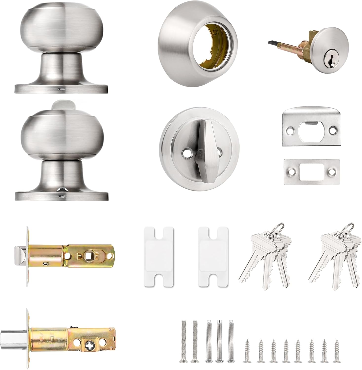 Probrico Keyed Alike Round Entry Door Knob and Deadbolt Set Satin Nickel