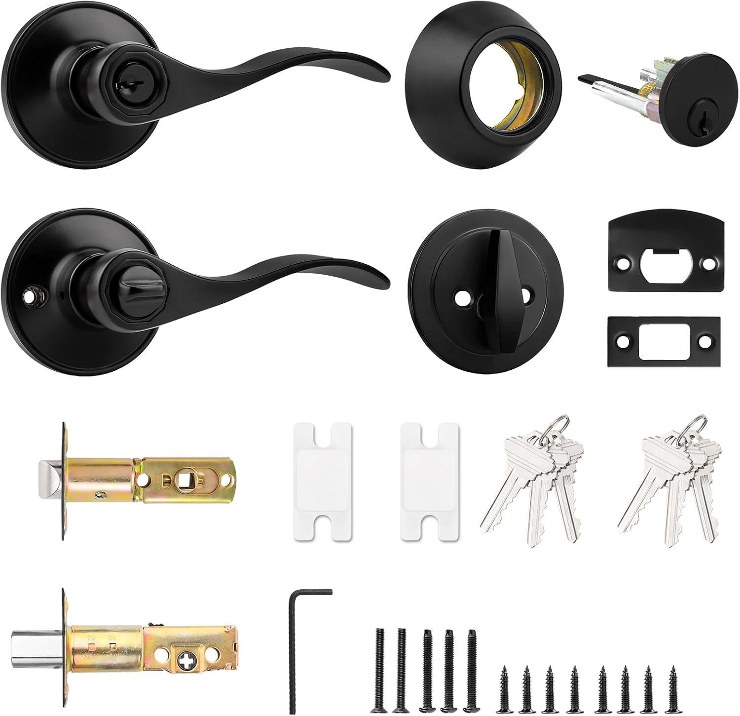 Versatile Front Door Entry Lever Lockset Single Cylinder Deadbolt Combination Set