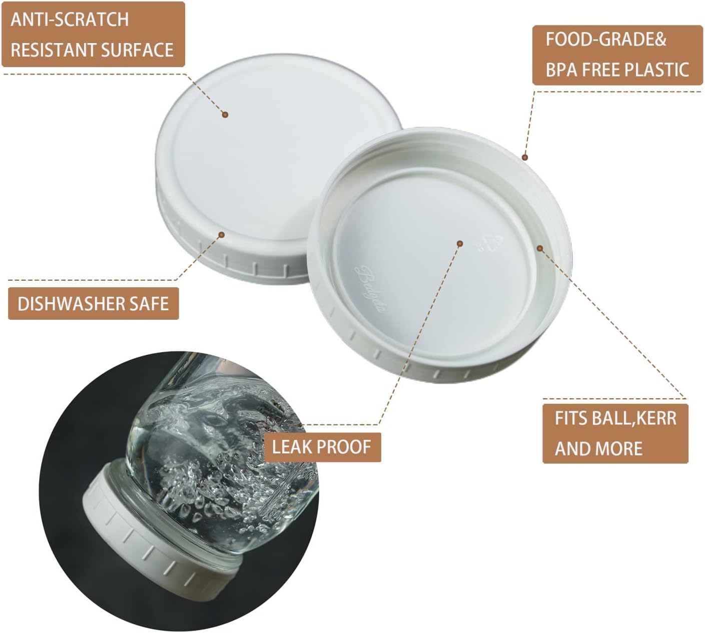 Wide Mouth Mason Jar Lids with Silicone Rings for Ball Jars