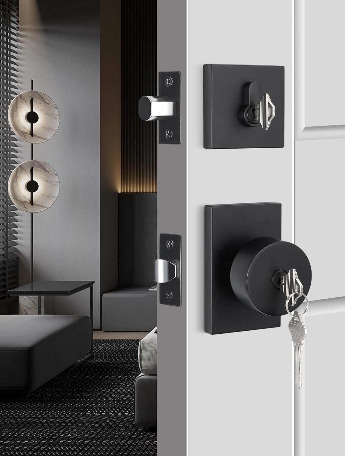 GoldenWarm Black Door Knob with Deadbolt Set