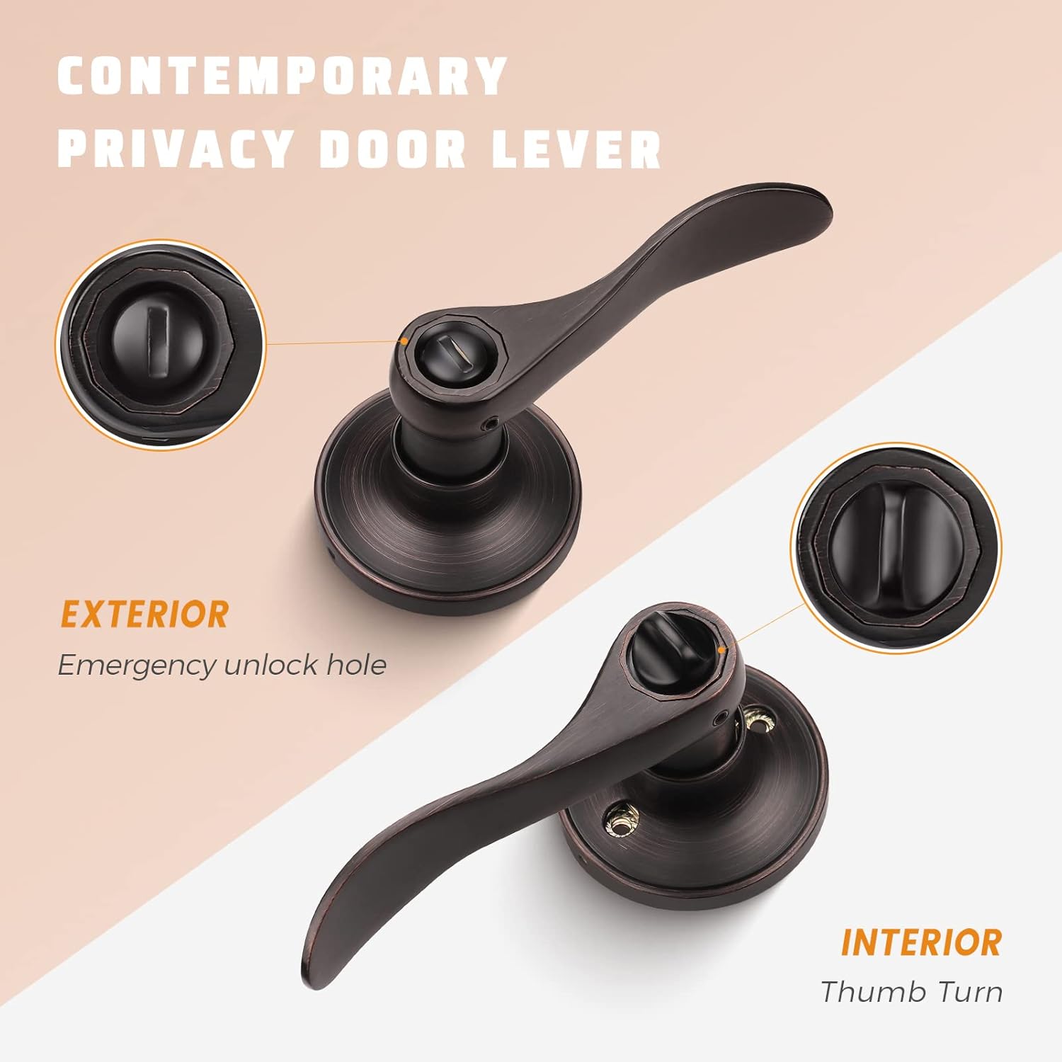 4-Piece Bronze Lever Door Handles for Privacy and Security
