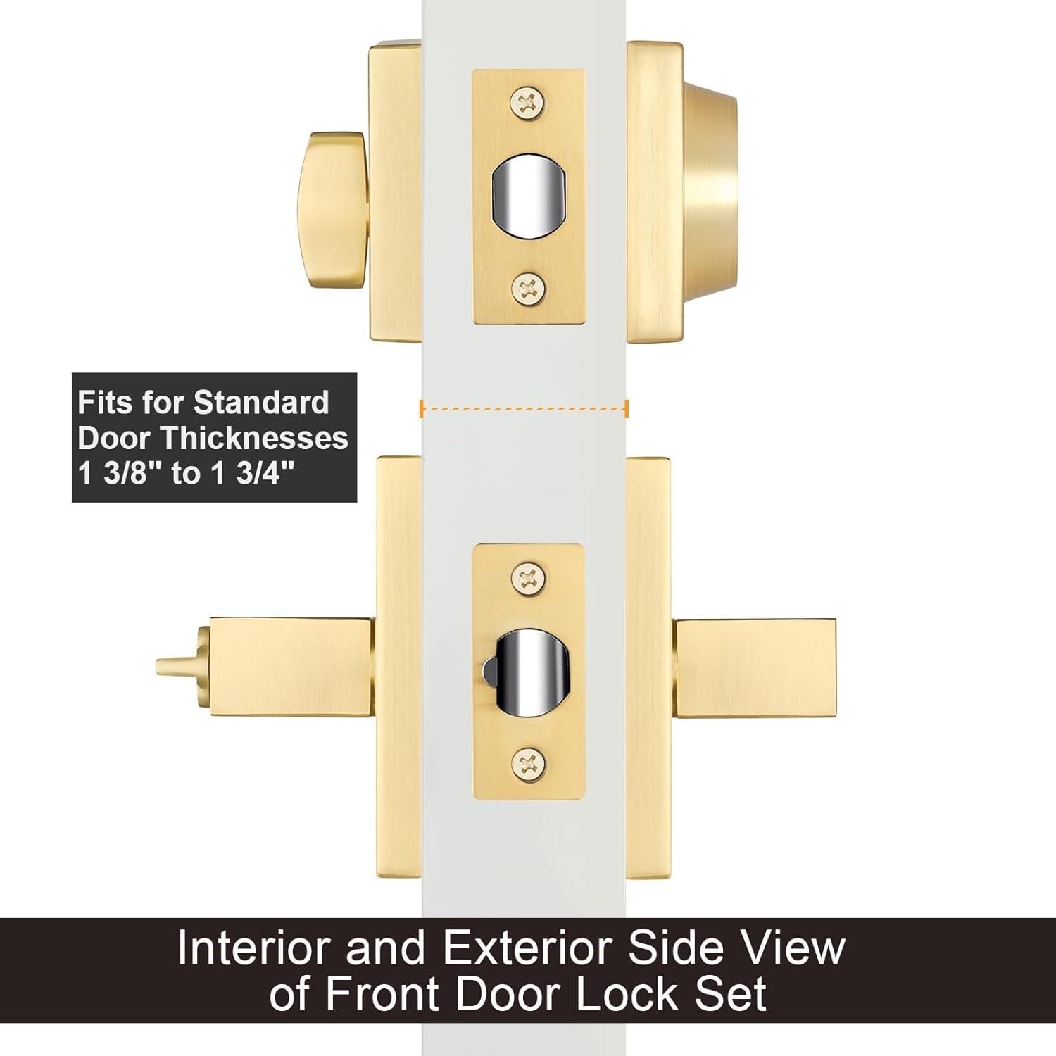 Gold Front Door Handle with Deadbolt Set