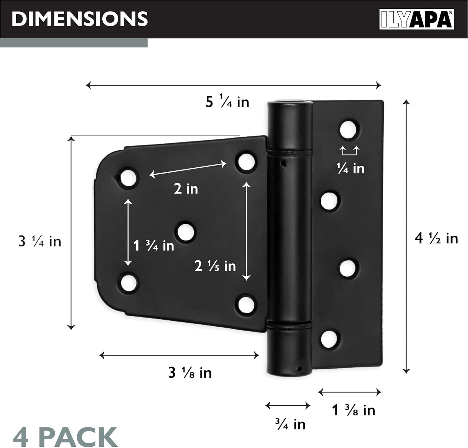 Ilyapa 4-Piece Heavy Duty Self-Closing Shed Door Hinges Black Square