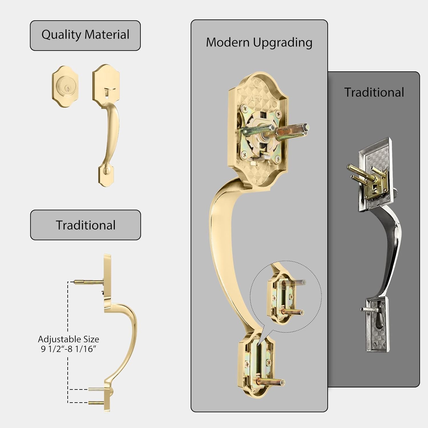 Haidms Gold Front Door Handle and Deadbolt Set