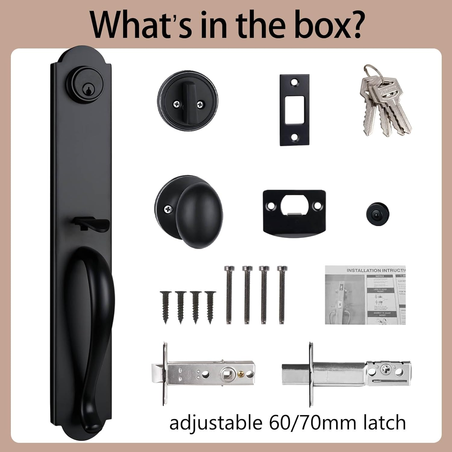 Matte Black Front Door Handleset with Deadbolt Adjustable reversible security