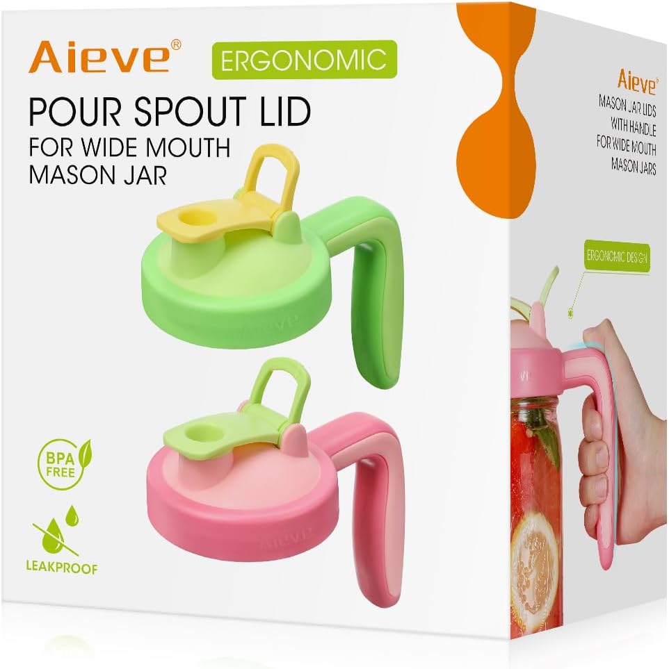 Ergonomic 2-Pack Mason Jar Pour Spout Lid with Flip-Top Design