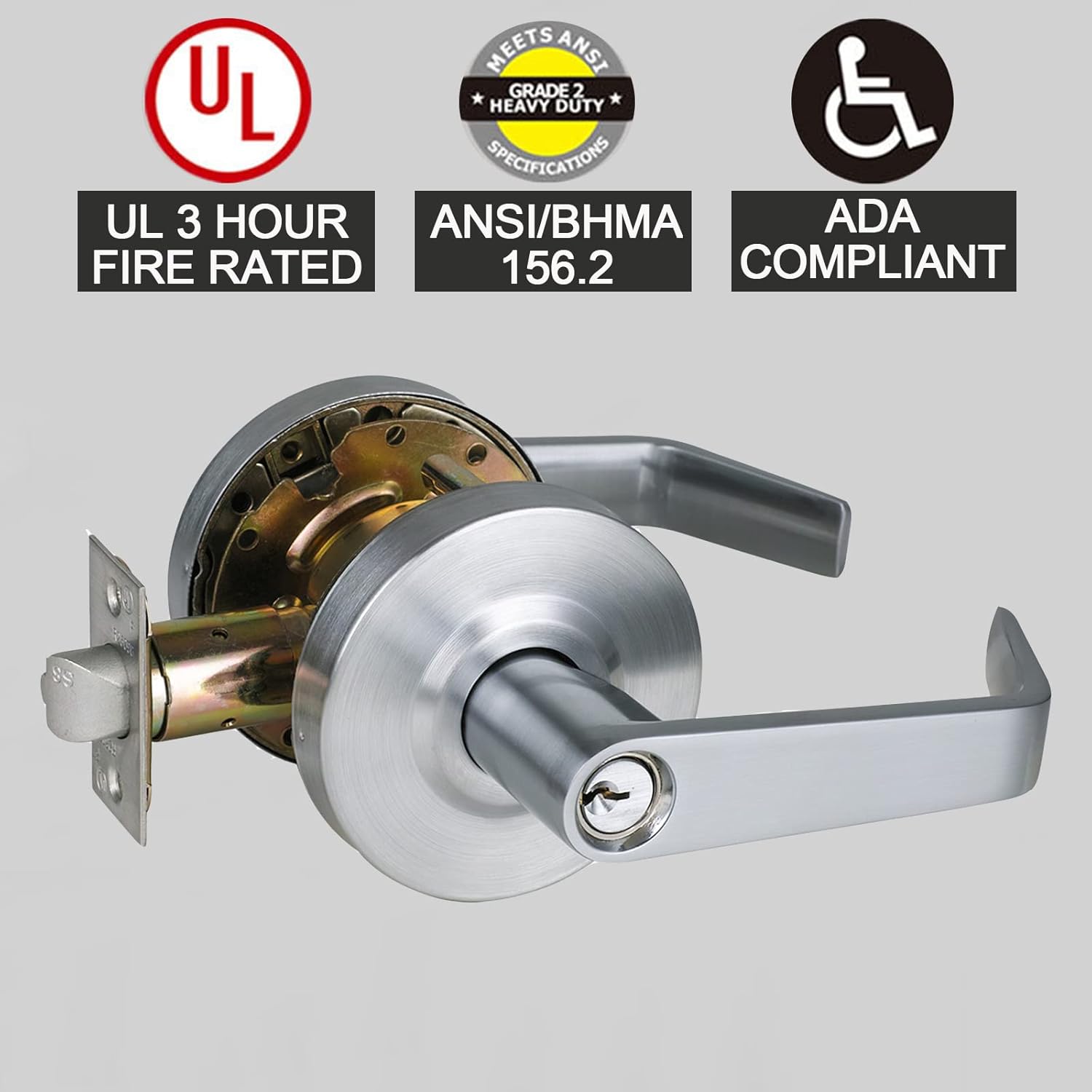 Heavy Duty Commercial Door Lock SATIN Chrome Finish ADA Compliant