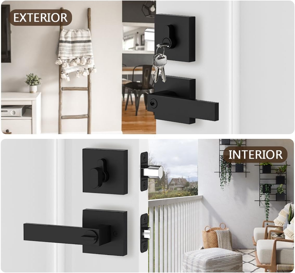 Black Door Handle Deadbolt Set