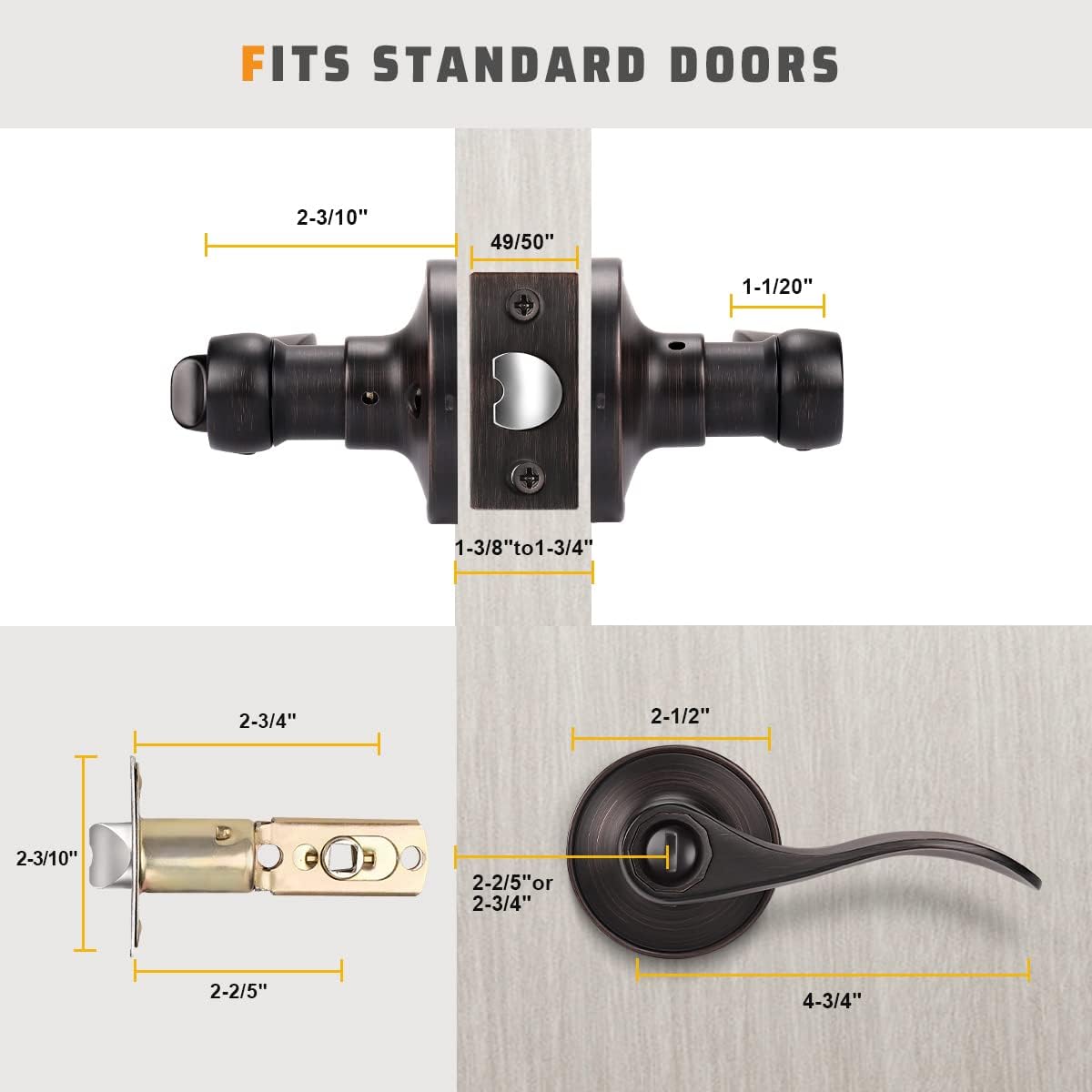 4-Piece Bronze Lever Door Handles for Privacy and Security