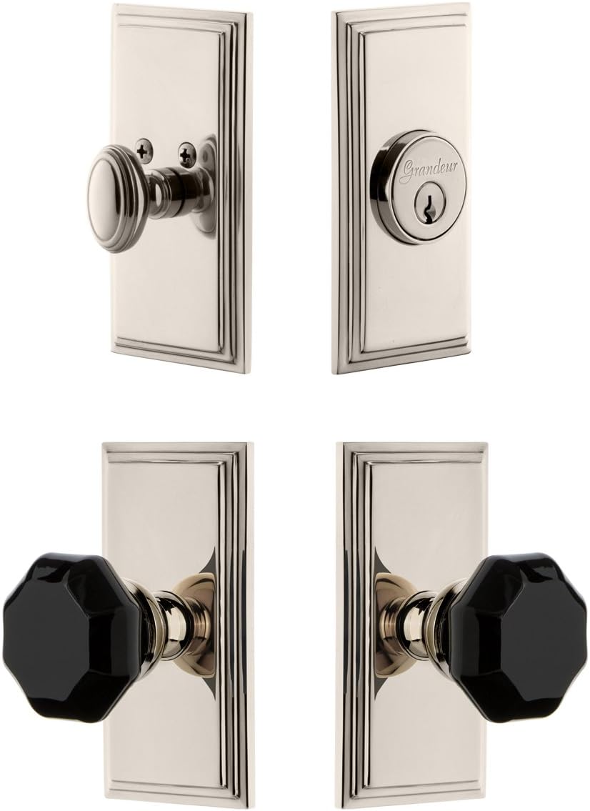 Grandeur Hardware 851135 Carree Plate with Lyon Knob and Matching Deadbolt Combo Pack