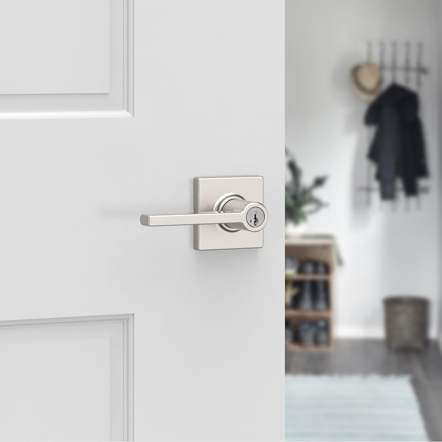 Kwikset Casey Entry Door Handle with SmartKey Security and Reversible Lever