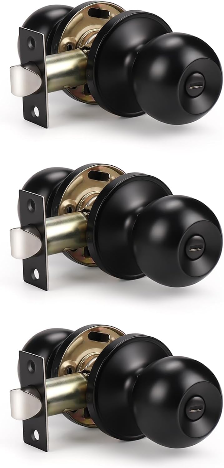 KNOBWELL 3-Pack Matte Black Door Knobs