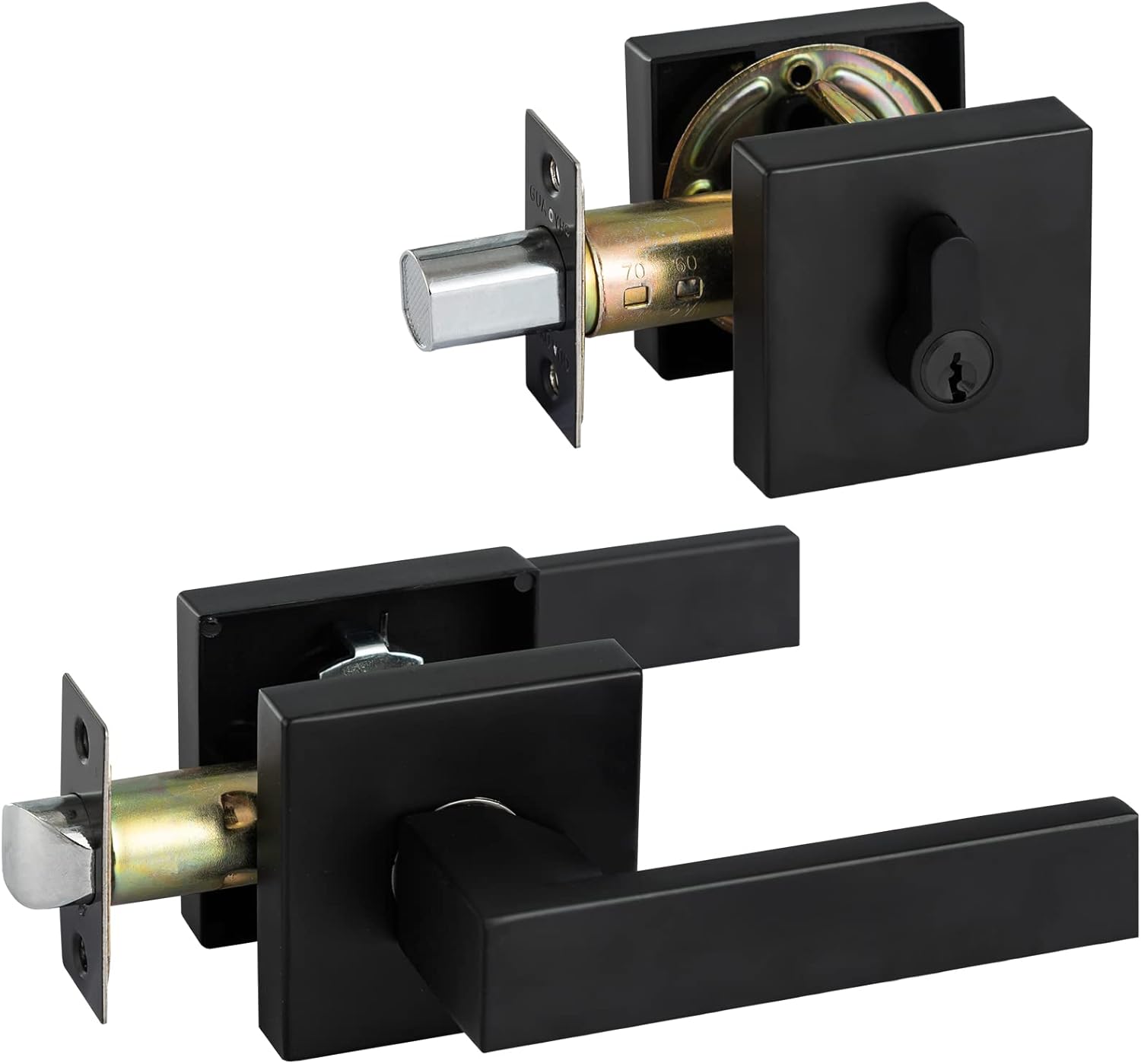 Durable Matte Black Front Door Lock Set with Deadbolt Lever