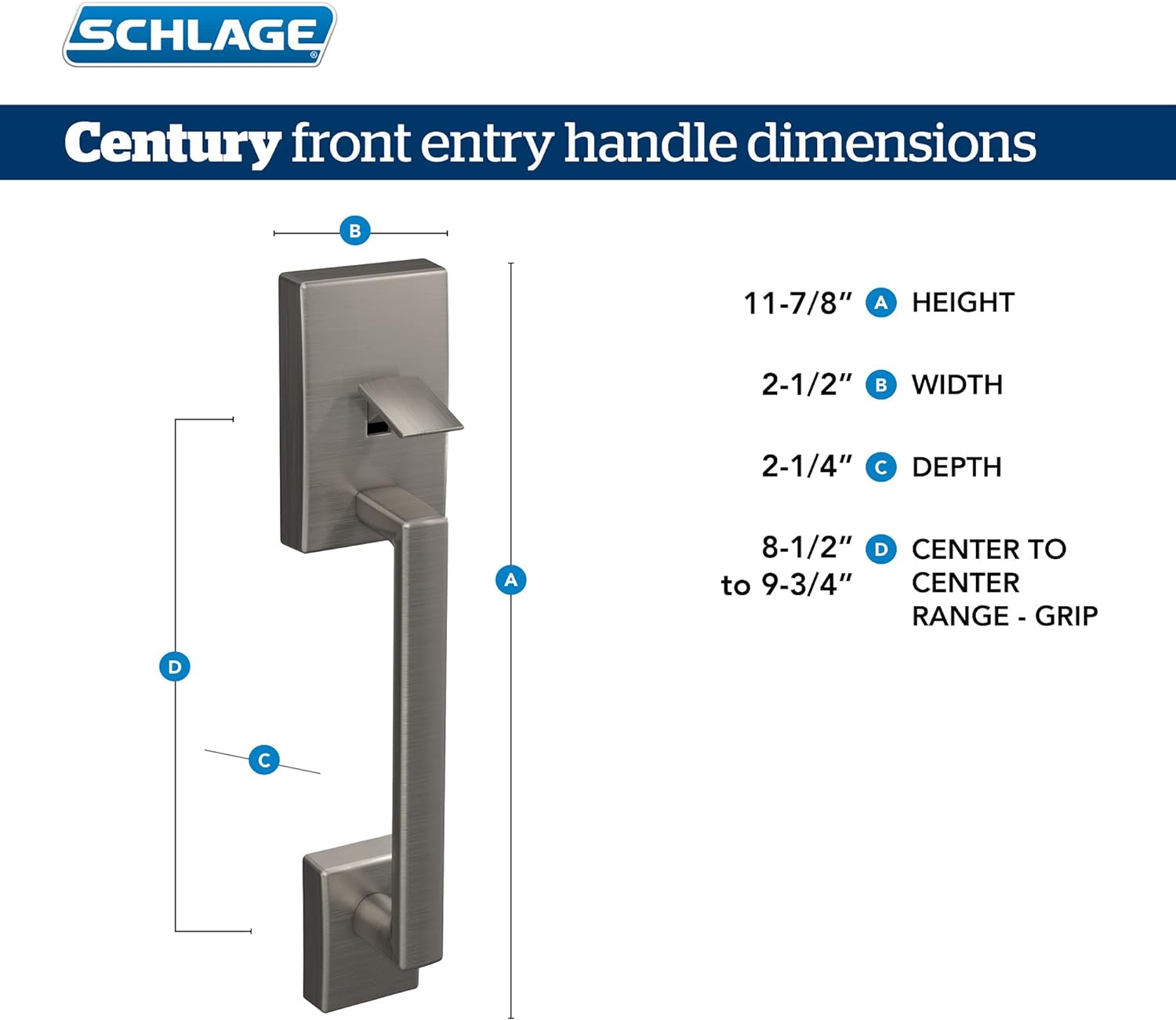 Schlage FE285 CEN 622 LAT Front Entry Handle Set with Matte Black