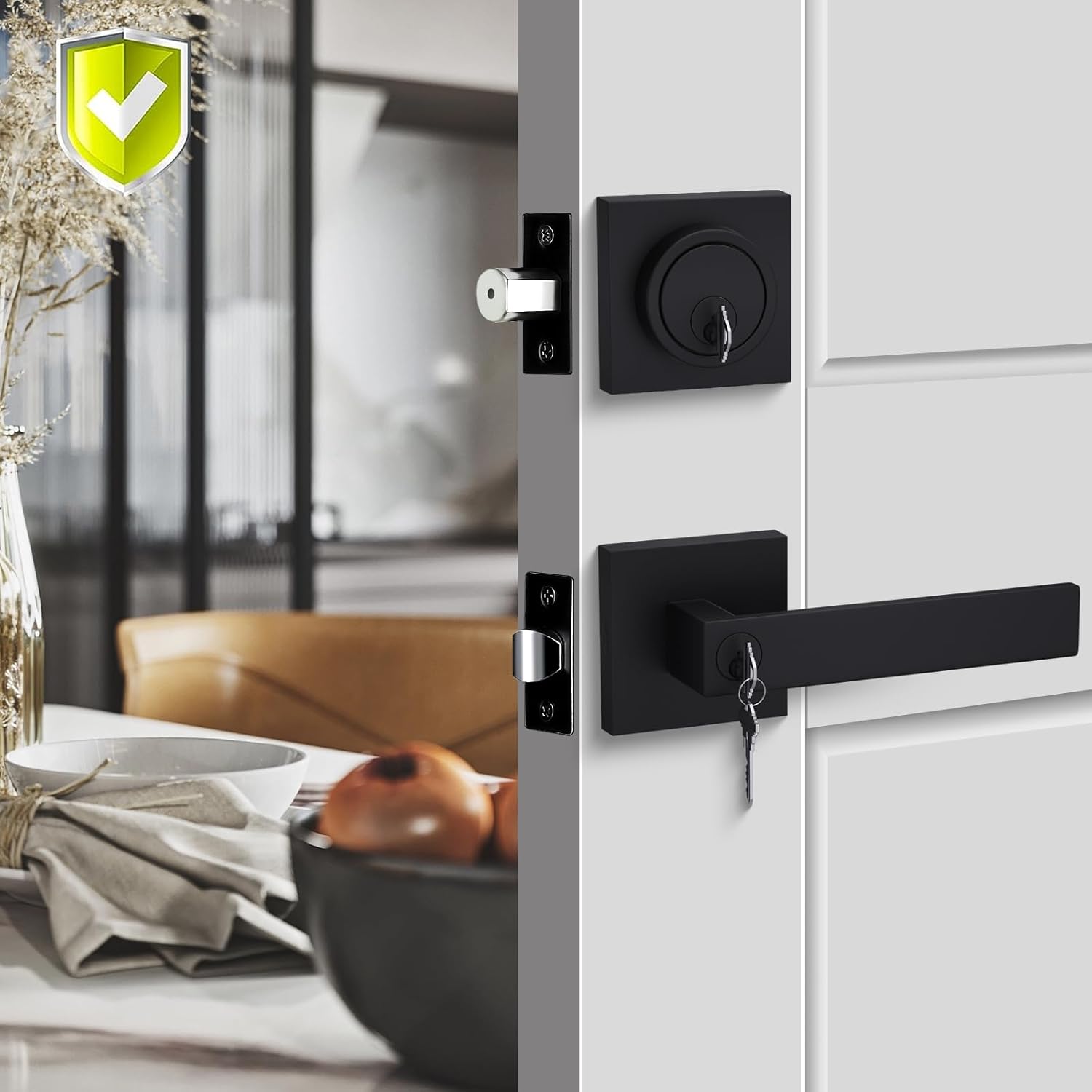 Haidms 2-Piece Black Exterior Door Lock Set