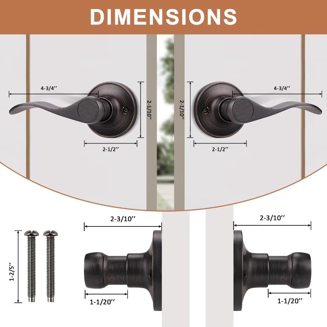 Probrico 4 Pack Door Lever Wave Style Oil Rubbed Bronze