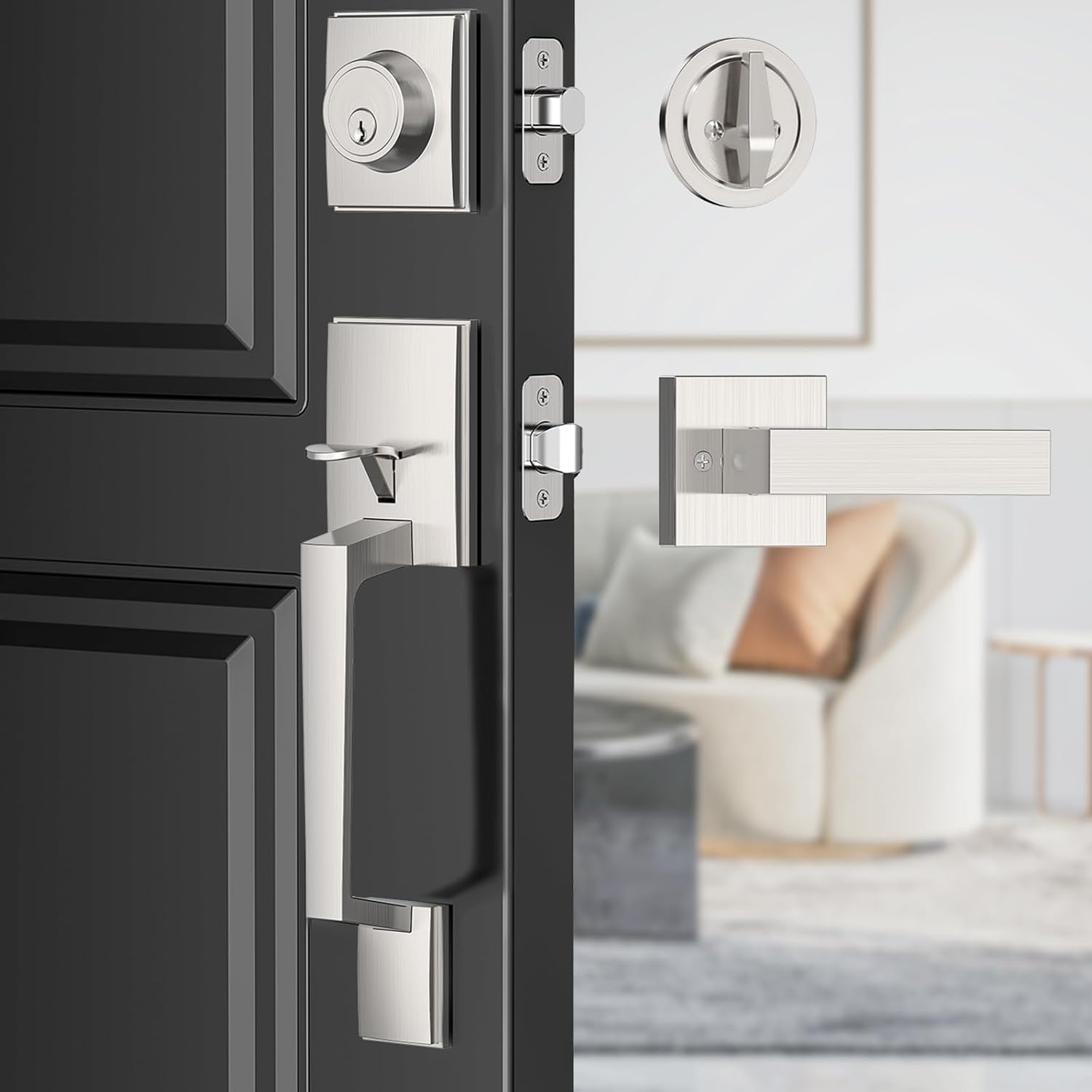 Secure Front Door Entry Set with SATIN NICKEL finish