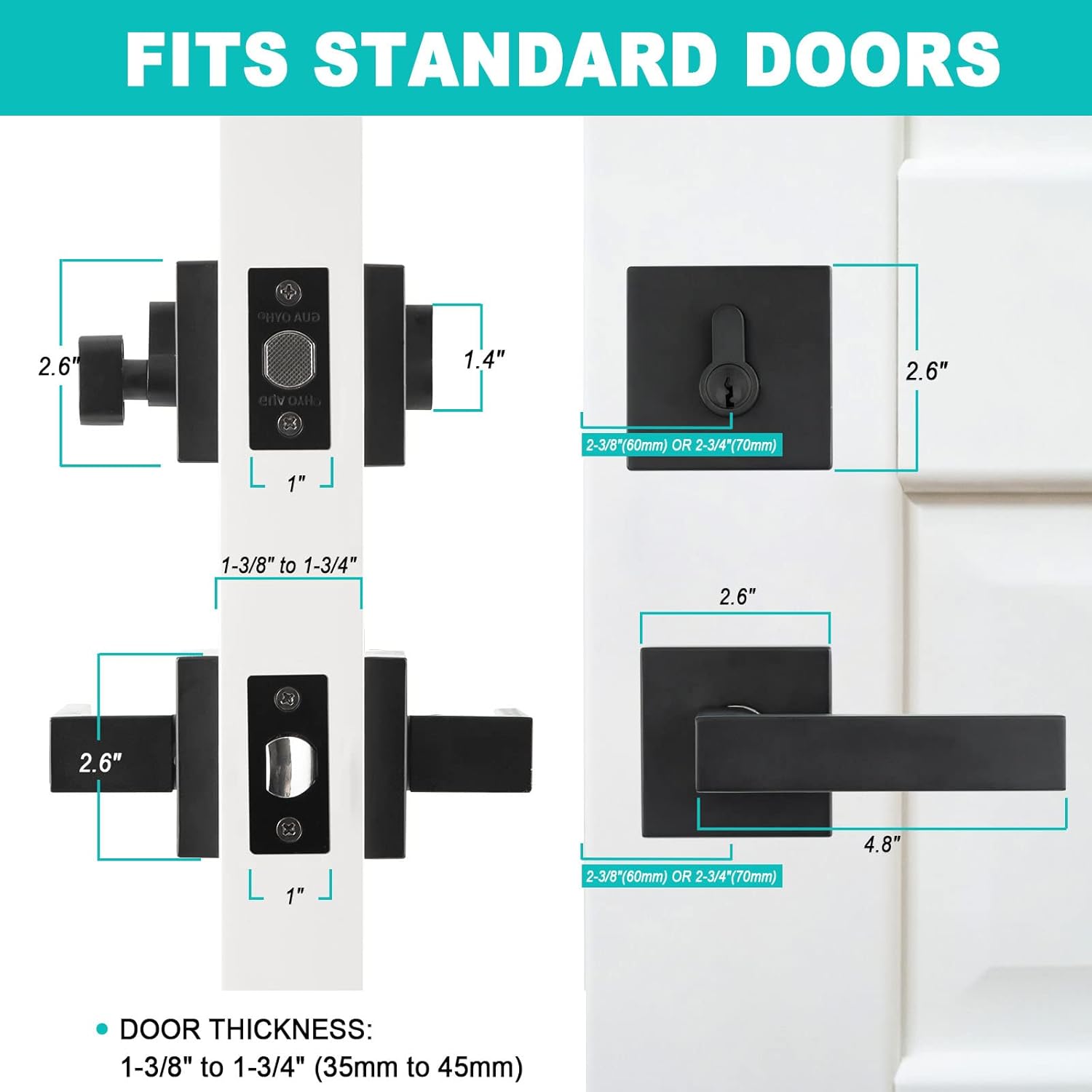 Durable Matte Black Front Door Lock Set with Deadbolt Lever