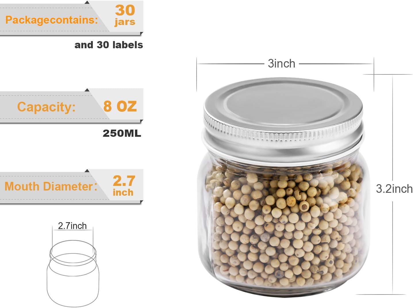 Indispensable Mason Jars - Small 8oz Canning Jars wSilver Lids